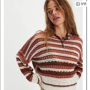 Free People Madelyn Pullover size M Caramel Cafe Combo cotton sweater NWT!